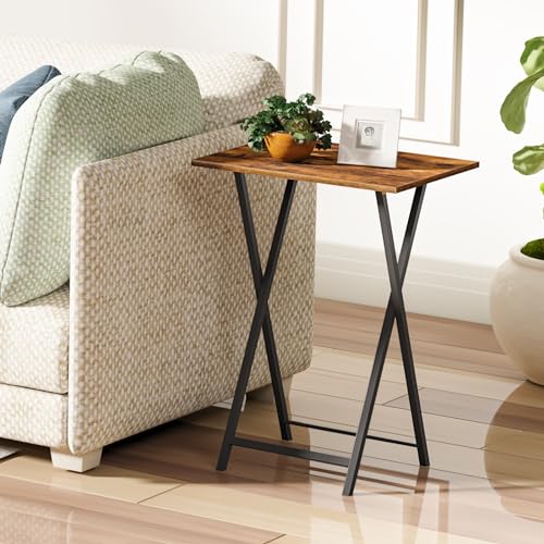 HOOBRO Folding TV Tray Tables, Set of 4 TV Trays with Storage Rack, Industrial Side Table for Eating at Couch, Foldable Snack Table for Small Space, Easy Assembly, Rustic Brown and Black BF50BZ01 - color: Rustic Brown + Black