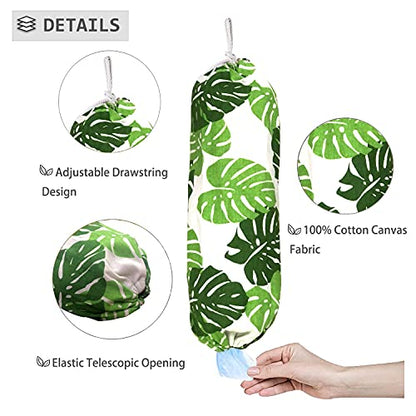 Green Wall Mount Plastic Bag Organizer - Washable Large Grocery Bag Storage Dispenser for Home Kitchen Travelling, Free Adjustment with Drawstring, 22x9 - color: green
