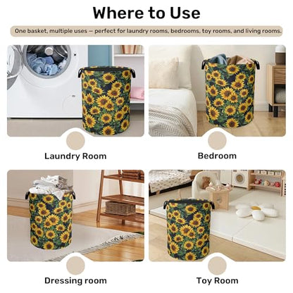 Sunflower Laundry Basket with Handles - Extra Large Foldable Hamper for Bathroom/Laundry/Bedroom/Dorm, Washable Fabric Storage Bin - color: Sunflower