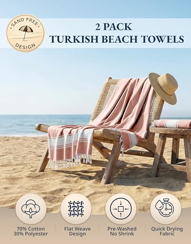 LANE LINEN Large Pool Towels, XL Beach Towel 2 Pack, Pre-Washed, No Shrink, Quick Dry Oversized Beach Towels, Stylish Beach Towel for Women, Sand Free Towel, 39"x71" - Quartz Pink - color: 24: Quartz Pink, size: Pack of 2