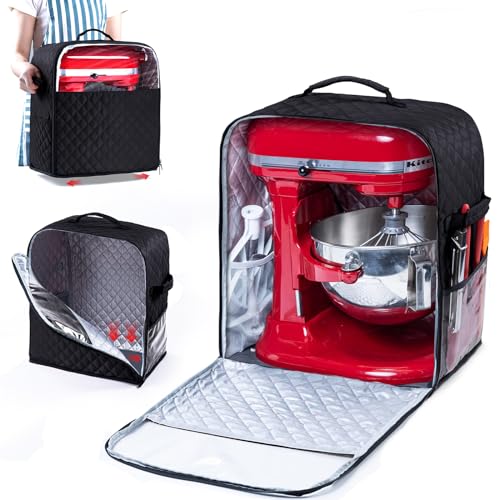 BAGSPRITE Stand Mixer Cover with Appliance Sliders Base Compatible with KitchenAid Mixer-Storage Bag for 6/7/8 Quart with Pockets for Kitchen Aid Accessories and Attachments - color: Black, size: Fit for 6 - 8 Quart