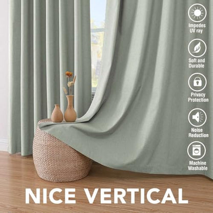 H.VERSAILTEX Linen Look 100% Blackout Curtains 45 Inches Long for Bedroom Full Light Blocking Rod Pocket 42 Inches Wide Linen Textured Thick Window Curtain Drapes with White Backing, Sage, 2 Panels - color: Sage, size: 42"W x 45"L (Pack of 2)