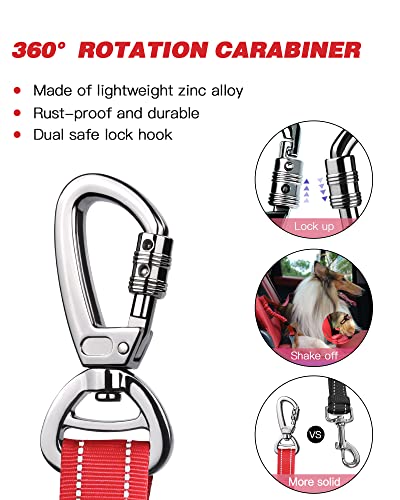 AUBELL Dog Seat Belt for Car,Updated 3-in-1 Adjustable Reflective Bungee Heavy Duty Dog Car Harness Tether with Clip Hook Latch & Buckle,Swivel Zinc Alloy Carabiner,Red - color: Red