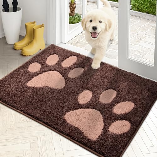 PURRUGS Dirt Trapping Door Mat 20" x 31.5", Non-Skid/Slip Machine Washable Microfiber Entryway Rug, Dog Doormat, Super Absorbent Welcome Mat for Muddy Wet Shoes and Paws, Brown - color: Brown, size: 20" X 31.5"
