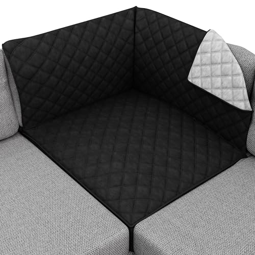 Sofa Shield® Couch Sectional Covers for Dogs, Reversible Furniture Protector with Strap, Stain and Tear Resistant Cushion Cover, 30x30 inch Seat, Machine Washable Slipcover Pets, Cats, Black Gray - color: Black/Gray, size: Sectional Corner