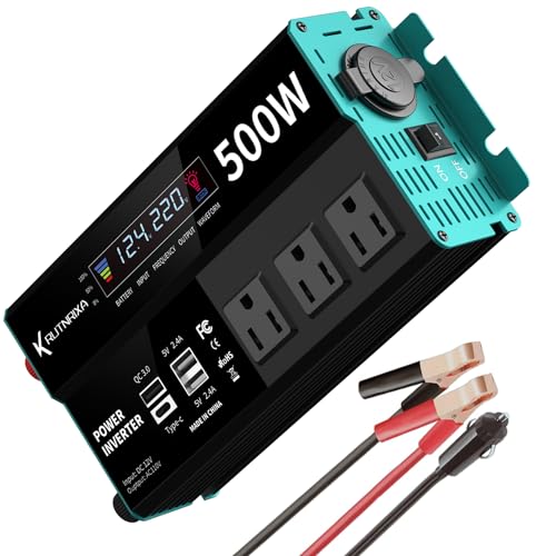 500W Power Inverters Peak 1000W 12V DC to 110V AC Converter for Vehicles USB-C/PD 25W Fast Charging Ports Car Charger Adapter with a Cigarette Lighter Ports Plug Outlet - size: Modified sine wave-500W