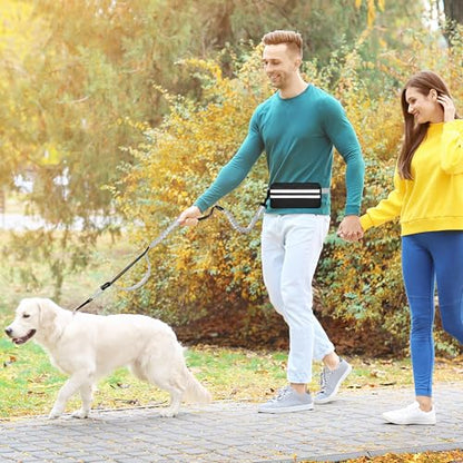 Hands Free Dog Leash with Zipper Pouch, Running Waist Leash for Dog Walking, Adjustable Waist Belt for Large Dogs, Reflective Bungee Design with Two Handle for Hiking, Training, Grey - color: Grey