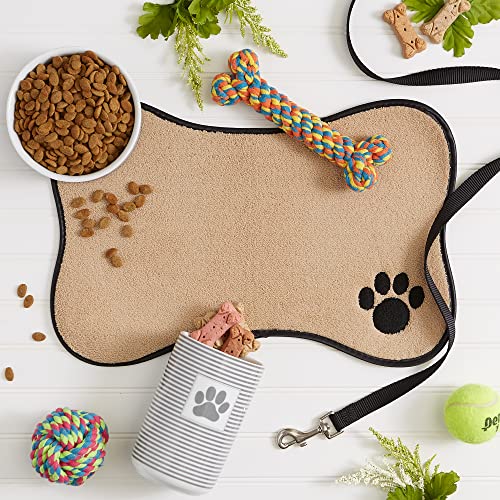 Bone Shape Embroidered Pet Feeding Placemat Brown by Bone Dry - color: Bone Taupe, size: 9.8"L x 13.5"W