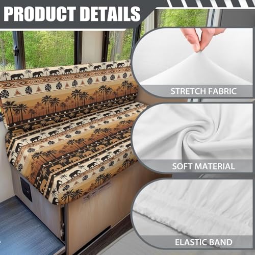 Ethnic RV Dinette Cushion Covers Stretch African Elephant Palm Tree RV Booth Seat Covers Camper Couch Covers for Sofa Bed Including 1 Backrest & 1 Bench Cover - color: African Elephant Palm Tree