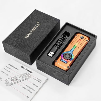 HAUSBELL Flat EDC Flashlight,1800 Lumen UV Magnetic Rechargeable Pocket | Stepless Dimming Dial,Stainless Steel Body,RGB+UV,USB-C Fast Charge,Magnetic Base,Waterproof, for Work,Camping & Emergency - color: Orange