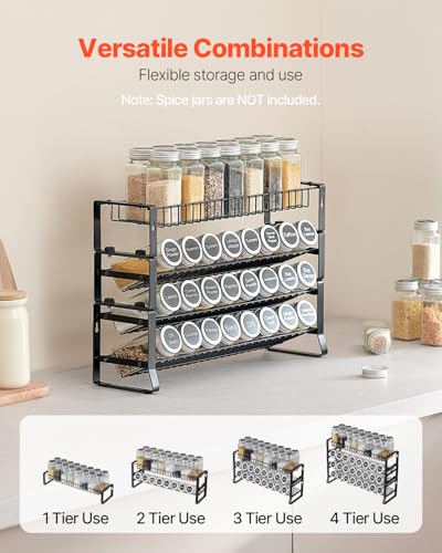 VEVOR Detachable Spice Rack Organizer for Cabinet, 4 Tie Stackable Seasoning Organizer, Spice Jars Kitchen Storage for Countertop Kitchen Pantry Cupboard, 15.8x10.7 in - size: 15.8x10.7 in