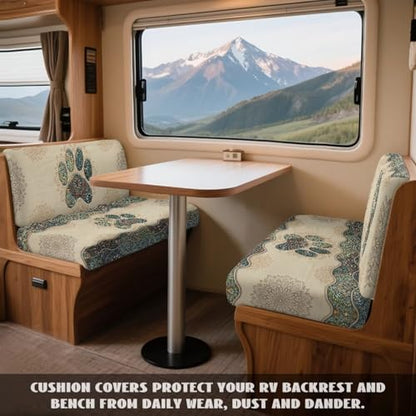 Dog Paw Boho Mandala Print RV Dinette Cushion Covers 2 Pieces Scratch-Resistant Camper Seat Covers Dinette Booth Elastic RV Couch Cover Fuzzy Loveseat Sofa Chair Cover - color: Dog Paw Boho Mandala
