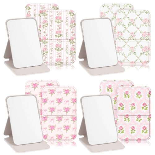 Geelin 12 Pcs Compact Mirror Bulk Mini Pocket Mirrors for Women Travel Folding Mirror Portable Hand Mirrors for Graduation Party Gift Camping Office Home(Pink Rose) - style: Pink Rose