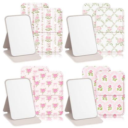 Geelin 12 Pcs Compact Mirror Bulk Mini Pocket Mirrors for Women Travel Folding Mirror Portable Hand Mirrors for Graduation Party Gift Camping Office Home(Pink Rose) - style: Pink Rose