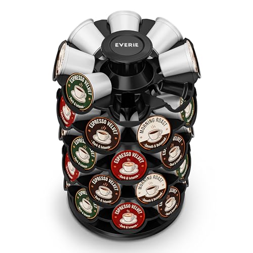 EVERIE Coffee Pod Carousel Organizer for Countertop, Holds 40 Single-Serve Coffee Pods, Smooth 360° Rotating Holder, Space-Saving Coffee Station Storage, Compact 8" x 8" x 12.4"