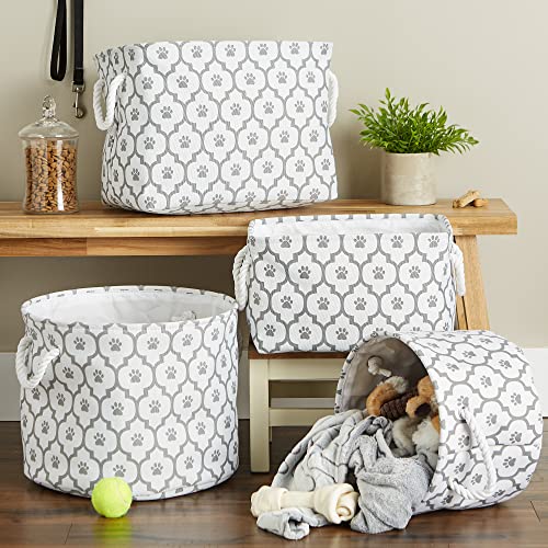 Bone Dry Pet Storage Collection Lattice Paw Print, Small Round, White/Gray - color: White/Gray, size: Small Round