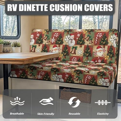 Xmas Buffalo Grid RV Dinette Cushion Covers Christmas Camper Cushion Slipcovers Sofa Furniture Covers for RV Camper Include 1 Bench Cover and 1 Backrest Cover Washable RV Accessories - color: Buffalo Grid