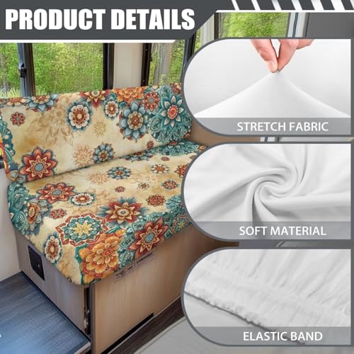 RV Dinette Cushion Covers, Bohemia Flower Elastic RV Seat Covers for Loveseat Slipcovers Stretchable Soft Camper Cushion Covers - color: Bohemia Flower