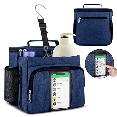 Bukere Portable Shower Caddy College Dorm Room Essential, Shower Caddy Tote Bag for Student, Girl, Women, Men, Separate Compartment, Large Capacity, Quick Dry Mesh Base for Travel, Gym, Camp - color: Marine Blue