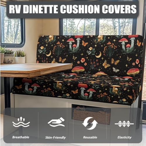 Butterfly Mushroom Print RV Dinette Cushion Covers 3 Pieces Scratch-Resistant Camper Seat Covers with Pillowcase, Dinette Booth RV Couch Cover Loveseat Sofa Chair Cover - color: Butterfly Mushroom
