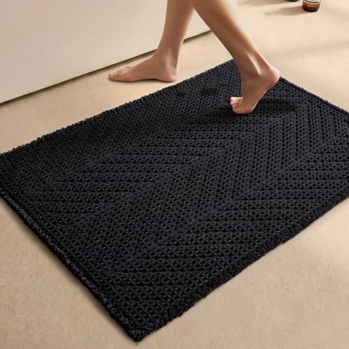 Sunfly Black Bathroom Rug, Waffle Bath Mat Non-Slip Washable Super Absorbent Quick Dry, Boho Farmhouse Bathroom Decor 24"x48" Black - color: Black, size: 2' x 4' (Rectangular)