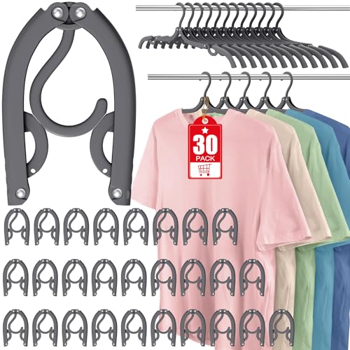 30 Pcs Travel Hangers Portable Foldable Hanger Cruise Essentials Dark Grey | Travel Hangers Organizer Plastic Clothes Drying Rack Folding Hanger for Camping Flying RV Europe Vacation Essentials Suitcase - color: Dark Grey, size: 30 Pack