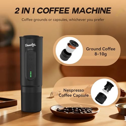 H02PRO Travel Coffee Maker, Portable Espresso Machine for Camping, 20 Bar Mini Coffee Maker Compatible with NS Capsule & Ground Coffee, Battery Operated Self-heating Car Coffee Machines for Travel - color: Obsidian Black