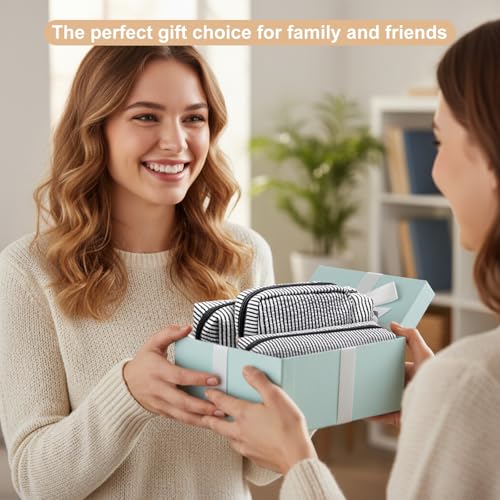 Sanwuta 4 Pcs Seersucker Pouch Cosmetic Bag Set Seersucker Makeup Bag Women Stripe Large Travel Toiletry Organizer Aesthetic Preppy Storage for Embroidery Women Bridesmaid Gifts(Black) - color: Black