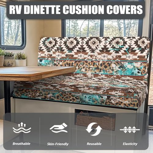 RV Sofa Covers - Aztec Leopard Stretch Camper Slipcovers for Dinette Booth & Chair (Anti-Pet Hair Furniture Protector) - color: Aztec Leopard