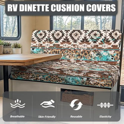 RV Sofa Covers - Aztec Leopard Stretch Camper Slipcovers for Dinette Booth & Chair (Anti-Pet Hair Furniture Protector) - color: Aztec Leopard