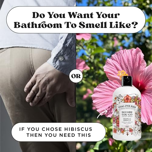 Poo-Pourri Before-You-Go Toilet Spray Refill, Tropical Hibiscus, 16 Fl Oz, Up to 800 Uses, Bathroom Odor Deodorizer with Essential Oils for Home or Work, Hibiscus, Apricot and Citrus Scent - size: 16 Fl Oz (Pack of 1)