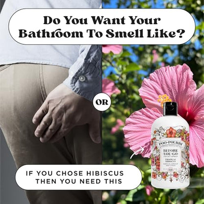 Poo-Pourri Before-You-Go Toilet Spray Refill, Tropical Hibiscus, 16 Fl Oz, Up to 800 Uses, Bathroom Odor Deodorizer with Essential Oils for Home or Work, Hibiscus, Apricot and Citrus Scent - size: 16 Fl Oz (Pack of 1)