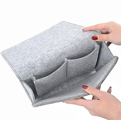 Fengtaike Useful Multi Grey Bed Storage Pockets Felt Bedside Hanging Storage Phone Remote Control Organizer Holder with 2 Inner Pockets for Bed Table Sofa
