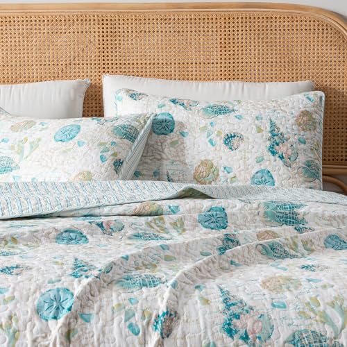 Great Bay Home Coastal Quilt Set - 2-Piece Twin/Twin XL Size Nautical Bedding Set - Lightweight, All-Season, Reversible Bedspread (Seashell) - color: Shells, size: Twin / Twin XL