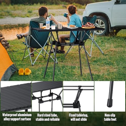 GARLLEN Folding Camping Table 176LBS Capacity, 4 Adjustable Height Roll-up Camping Table with Carrying Bag, Portable Aluminum Picnic Table for BBQ, Cooking, Outdoor, Tabletop 35" L x 16" W - size: Tabletop Size: 35"L x 16"W