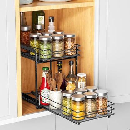 RCHYFEED Spice Rack, 2 Tier Pull out Cabinet Spice Organizer, Height Adjustable Slides out Ultra-smooth Racks for Spice Organization, Seasoning Organizer for Inside Cabinets(7.5" Wx10.5 Dx9.5 H) - size: 2 Tier-7.5''Wx10.5''Dx9.5''H