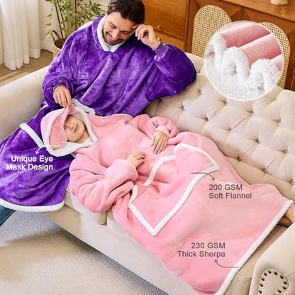 IFNOW Wearable Blanket Hoodie, Oversized Sherpa Fleece Hooded Sweatshirt with Eye Mask, Cozy and Giant Blanket Hoodie with Sleeves Extra Long for Adults Men Women, Purple - color: Purple, size: Adult