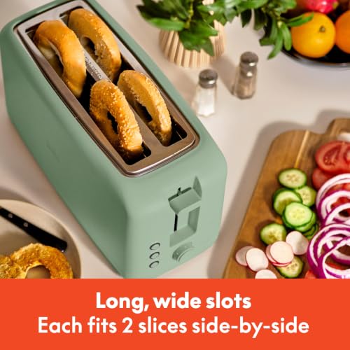 bella 4 Slice Slim Toaster, Fits-anywhere™ Kitchenware, 6 Setting Shade Control with Reheat & Cancel Buttons, Fits Sourdough, 10” Long Slot, Anti Jam & Auto Shutoff, 900 Watt, Seaglass - color: Sea Glass, size: 4 Slice