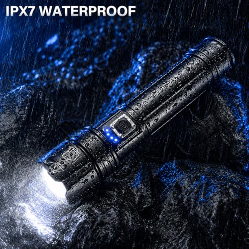 AKNEAR Rechargeable LED Flashlight 99000 High Lumens, Super Bright Flashlights with Zoomable & USB C Rechargeable & 5 Light Mode & IPX7 Waterproof, Powerful Flash Light for Home, Hiking, Camping - size: 3 Pack, style: Standard Display