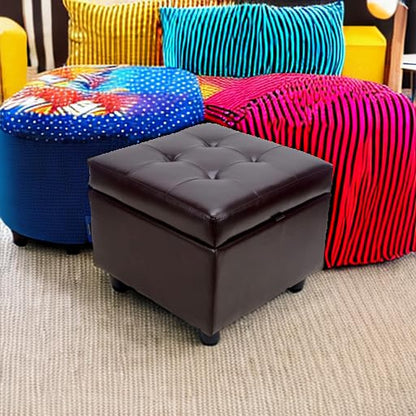 H&B Luxuries Tufted Leather Square Flip Top Storage Ottoman Cube Foot Rest (Brown with Storage) - color: Brown With Storage