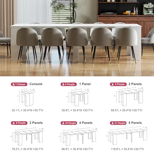 Extendable Dining Table, Transformer Console Table for 1-12 People, Folding Space Saving Dining Room Table for Homes, Apartments, Marble White - color: A4 Marble White