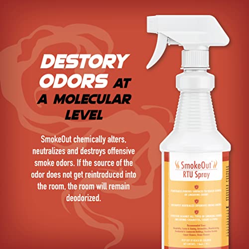 SmokeOut Odor Eliminator Spray for Smoke & Strong Odors – Commercial Strength, Fast-Acting, Non-Toxic (32 fl. oz.)