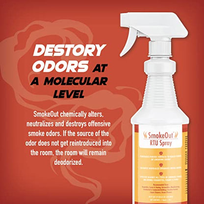 SmokeOut Odor Eliminator Spray for Smoke & Strong Odors – Commercial Strength, Fast-Acting, Non-Toxic (32 fl. oz.)
