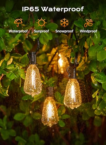 Minetom 55FT Outdoor String Lights with Remote, Shatterproof ST38 LED Bulbs, Waterproof Patio Lights with 3 Modes, Dimmable & Connectable 2700K Hanging Lights for Backyard Porch Deck Balcony - size: 55FT 25LED