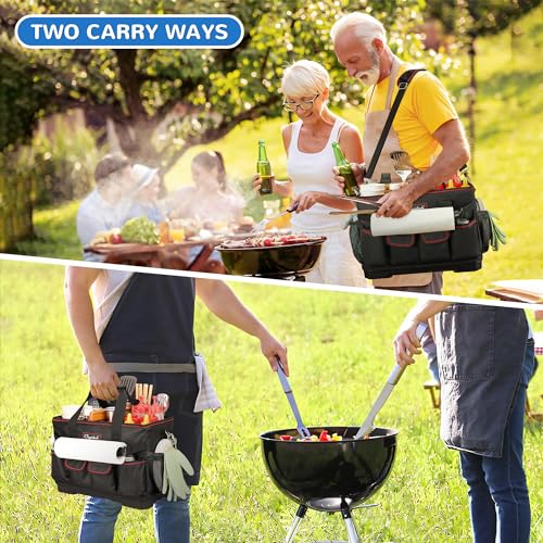 Chyaidach Large Grill Caddy with Hard Bottom and Paper Towel Holder, Picnic BBQ Condiment Utensil Organizer Caddy for Blackstone Griddle Accessories, Camping Essential, Outdoor Cooking, Tailgate, RV