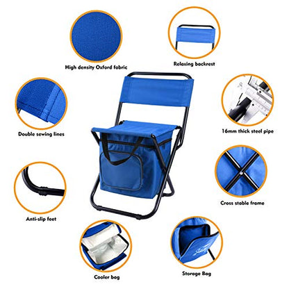 LEADALLWAY Fishing Chair with Cooler Bag Compact Fishing Stool Foldable Small Hunting Chair 12.2" Seat Depth,12.6" Seat Width - color: Blue