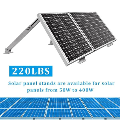2 Set Adjustable Solar Panel Tilt Mount Bracket Aluminum Alloy Solar Panel Mounting Support up to 50 70 100 150 200 300 400 Watt Solar Panel for Flat Surface Roof RV Boat Off-Grid (Mount Only) Silver - color: SILVER-2SET
