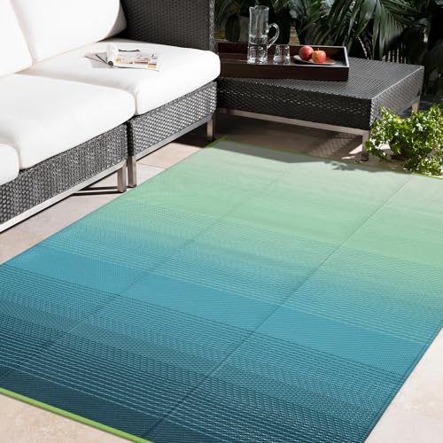 Anidaroel 8x10ft Ombre Outdoor Rug for Patios Clearance, Waterproof Camping Rug for Outside RV, Reversible Plastic Straw Outside Rugs, Large Outdoor Area Rug for Camper, Picnic(Blue&Green,8'x10') - color: Blue/Green, size: 8' x 10' (Rectangular)
