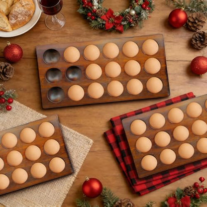 Wooden Egg Holder for Countertop,Holds 36 Eggs,2-Tier Farmhouse Egg Organizer for Fresh Eggs,Stackable Egg Storage Rack for Kitchen