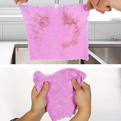 kimteny Cleaning Cloths Kitchen Towels Microfiber Washcloths Lint Free Dish Cloth Reusable Dishtowels Household Super Absorbent Fast Drying, 10"x10", Pack of 5 (Purple-Grey) - color: Purple-grey